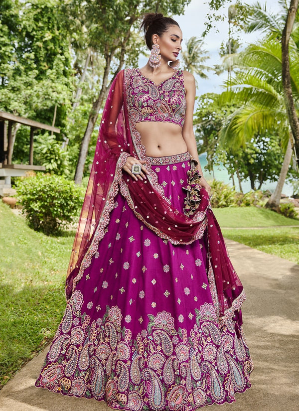 Lassya Fashion Violet Exquisite Bridal Lehengas with Organza Flair and Silk Blouse