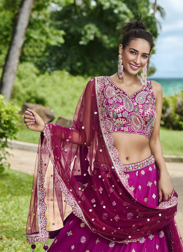 Lassya Fashion Violet Exquisite Bridal Lehengas with Organza Flair and Silk Blouse