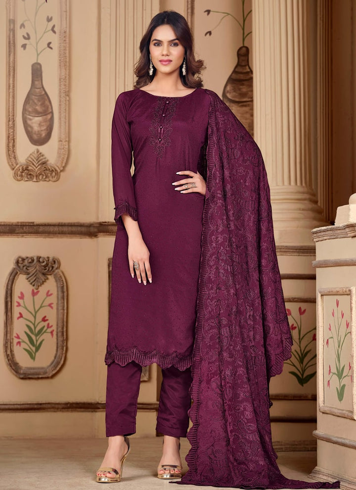 Lassya Fashion Purple Party Wear Salwar Suit Set with Diamond Embellishments