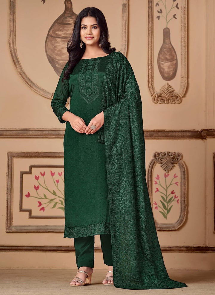 Lassya Fashion Dark Green Party Wear Salwar Suit Set with Diamond Embellishments
