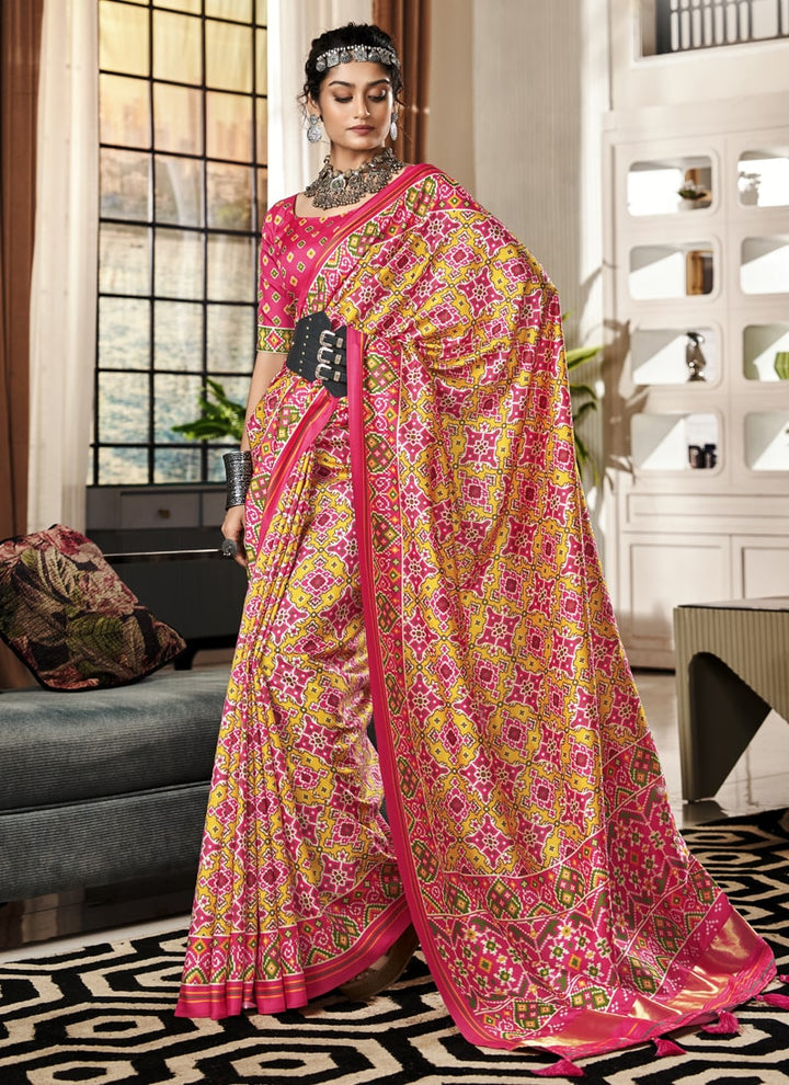 lassya Fashion Rose Pink Exquisite Pure Tusser Patola Saree with Patola Print