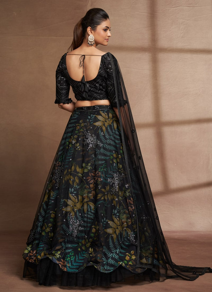 lassya Fashion Dark Green Stunning Party Wear Lehenga Choli with Digital Print and Sequins Embroidery