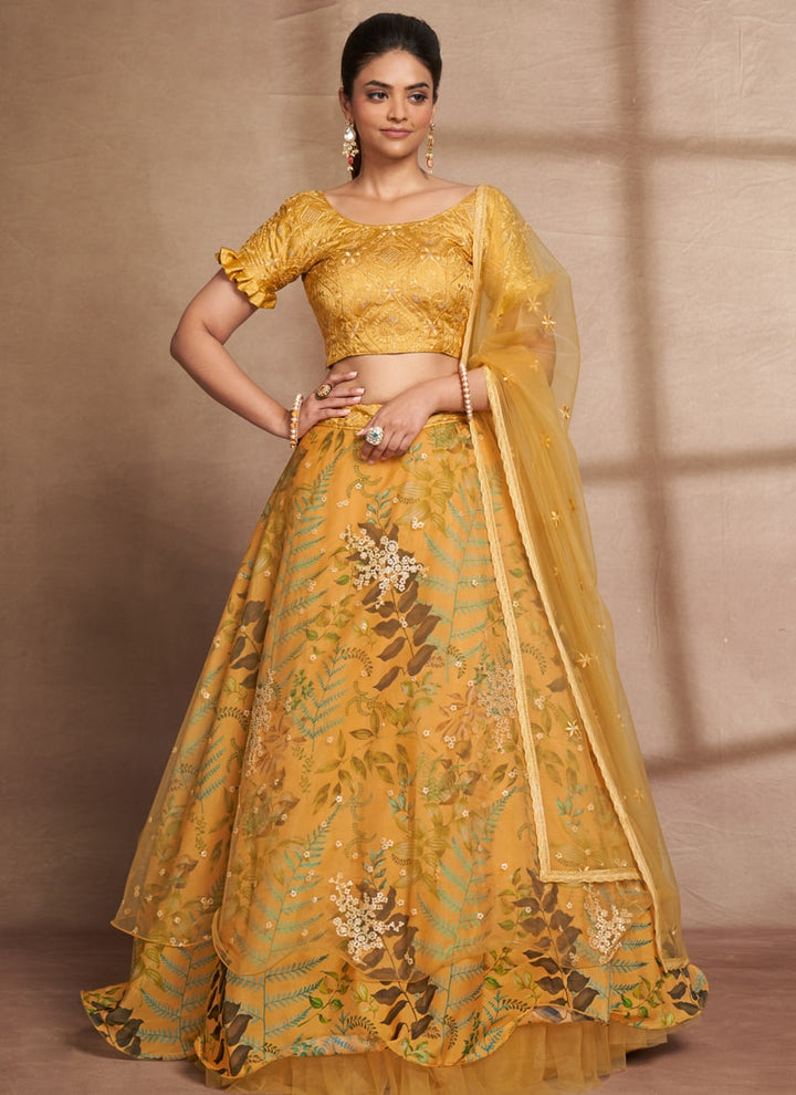 lassya Fashion Dark Green Stunning Party Wear Lehenga Choli with Digital Print and Sequins Embroidery