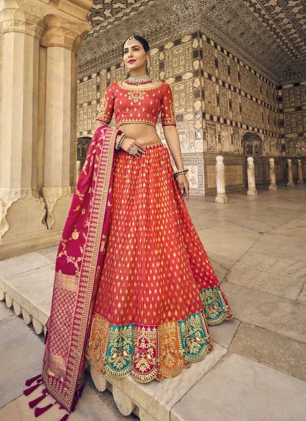 Rust Brown Wedding Special Designer Banarasi Silk Lehenga Choli