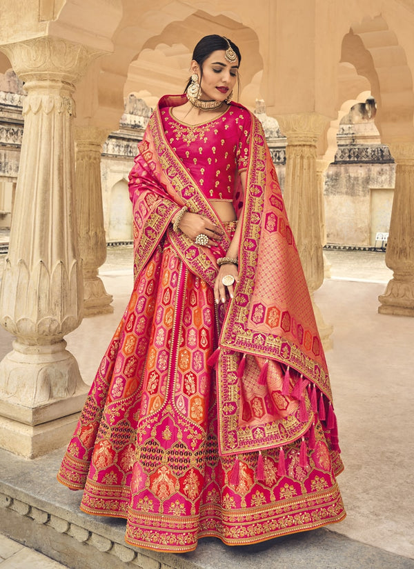 Ruby Pink Wedding Special Designer Banarasi Silk Lehenga Choli