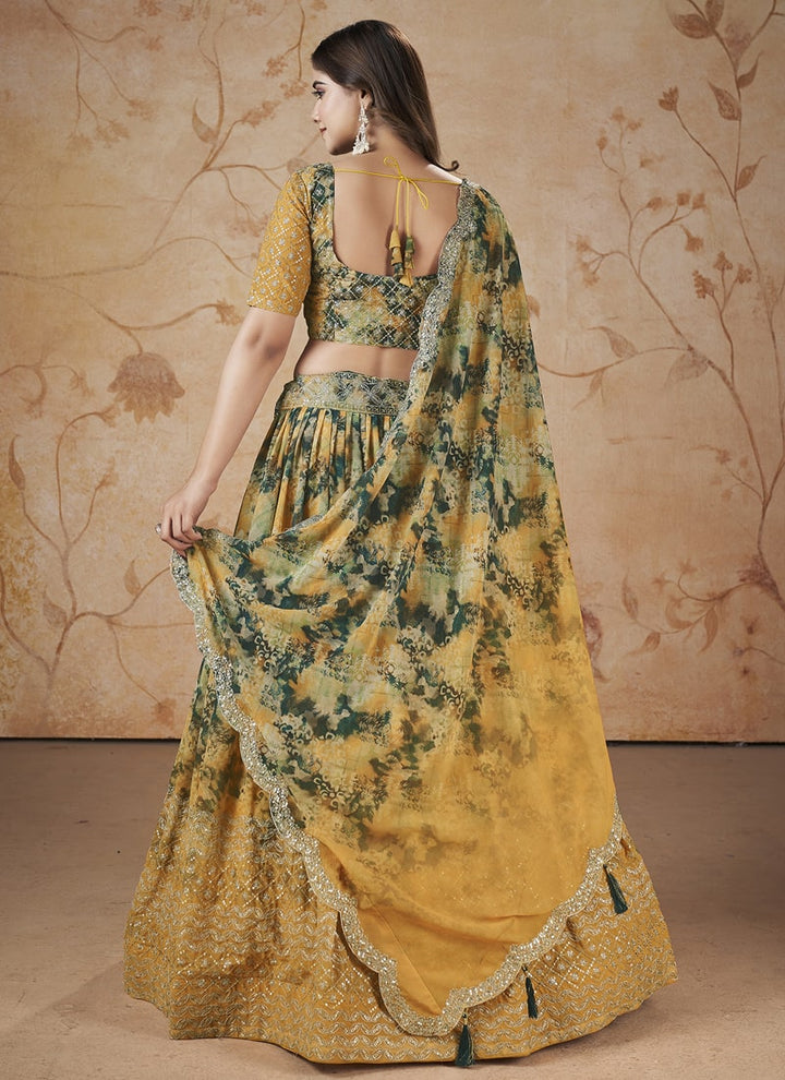 Lassya Fashion Mustard Yellow Stylish Designer Faux Georgette Lehenga Set