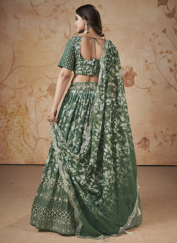Lassya Fashion Olive Green Stylish Designer Faux Georgette Lehenga Set