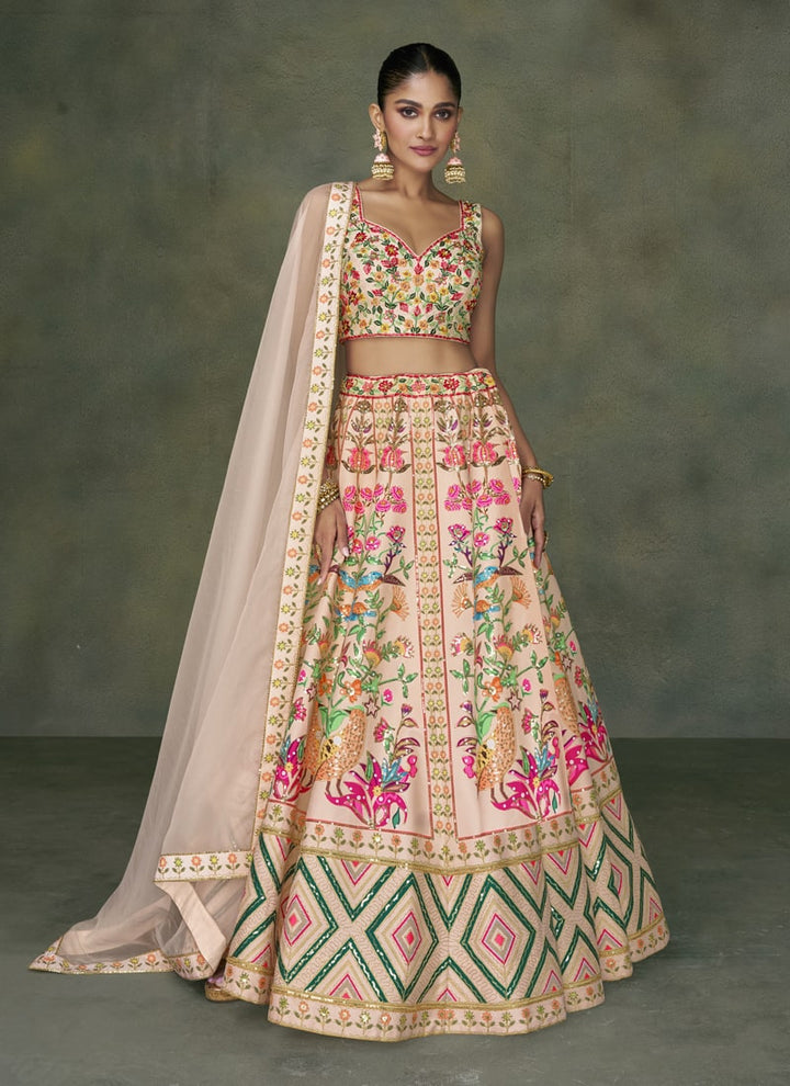 Lassya Fashion Peach Elegant Pure Silk Wedding Lehenga Set with Embroidery and Can-Can