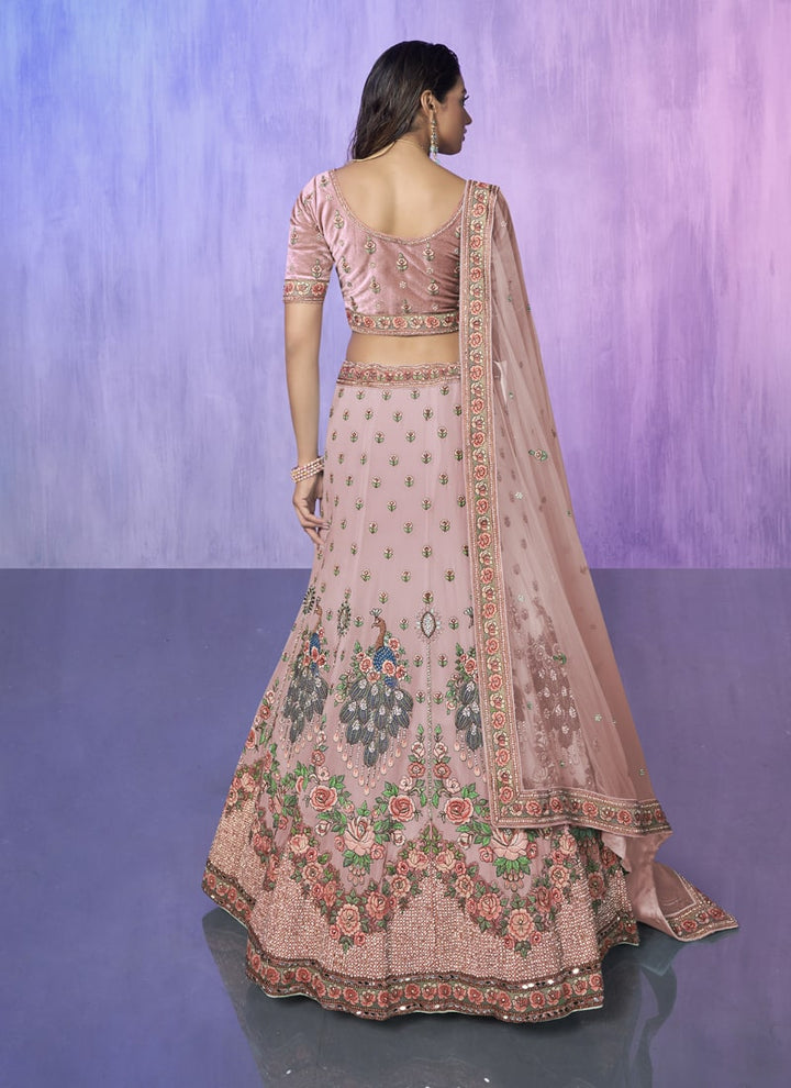 Lassya Fashion Dusty Pink Georgette Wedding Lehenga Choli Set with Intricate Embroidery