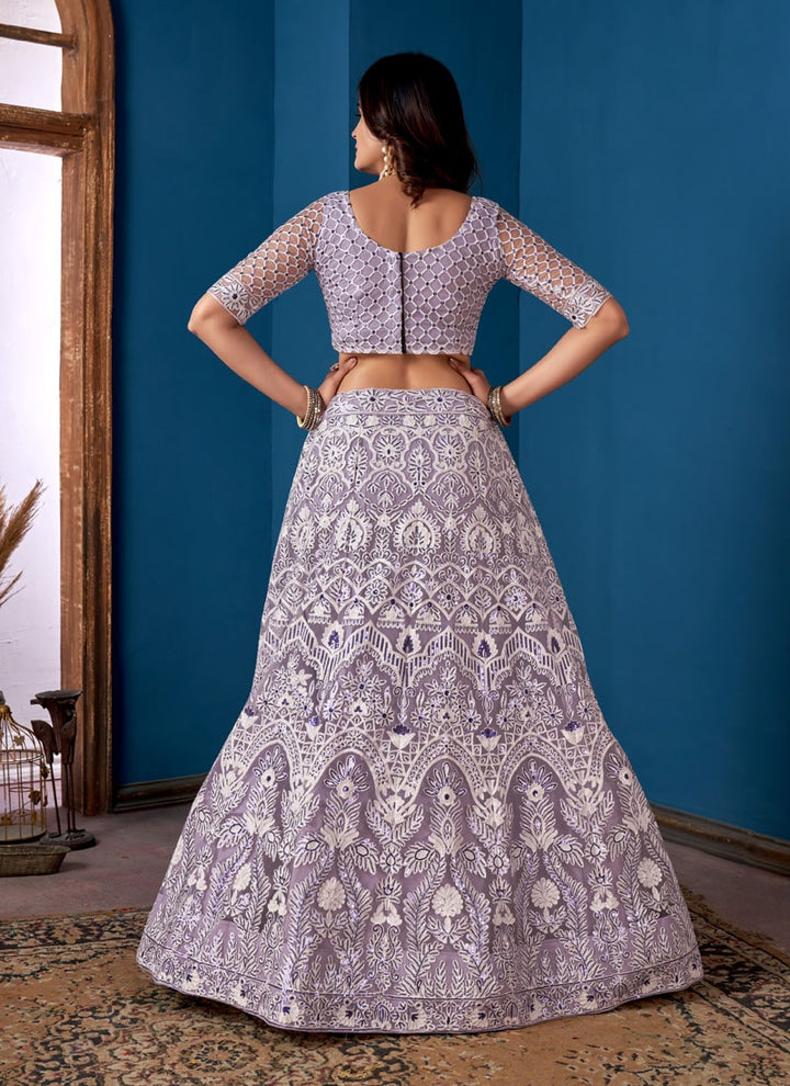 Lassya Fashion Lavender Designer Net Lehenga Choli Set with Embroidery