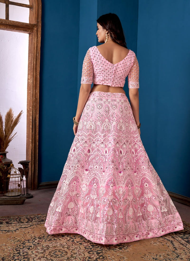 Lassya Fashion Pink Designer Net Lehenga Choli Set with Embroidery