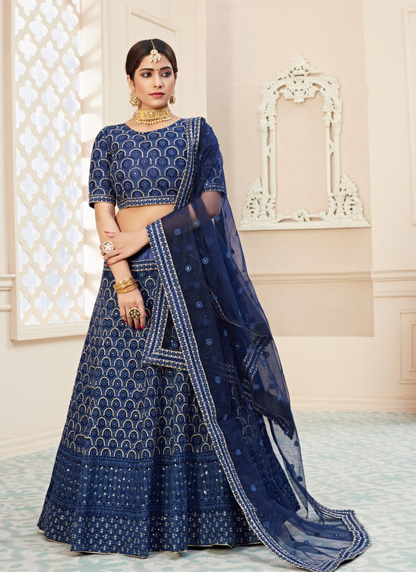 Lassya Fashion Navy Blue Lehenga Ensemble with Sequins and Thread Embroidery