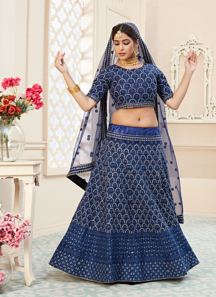 Lassya Fashion Navy Blue Lehenga Ensemble with Sequins and Thread Embroidery