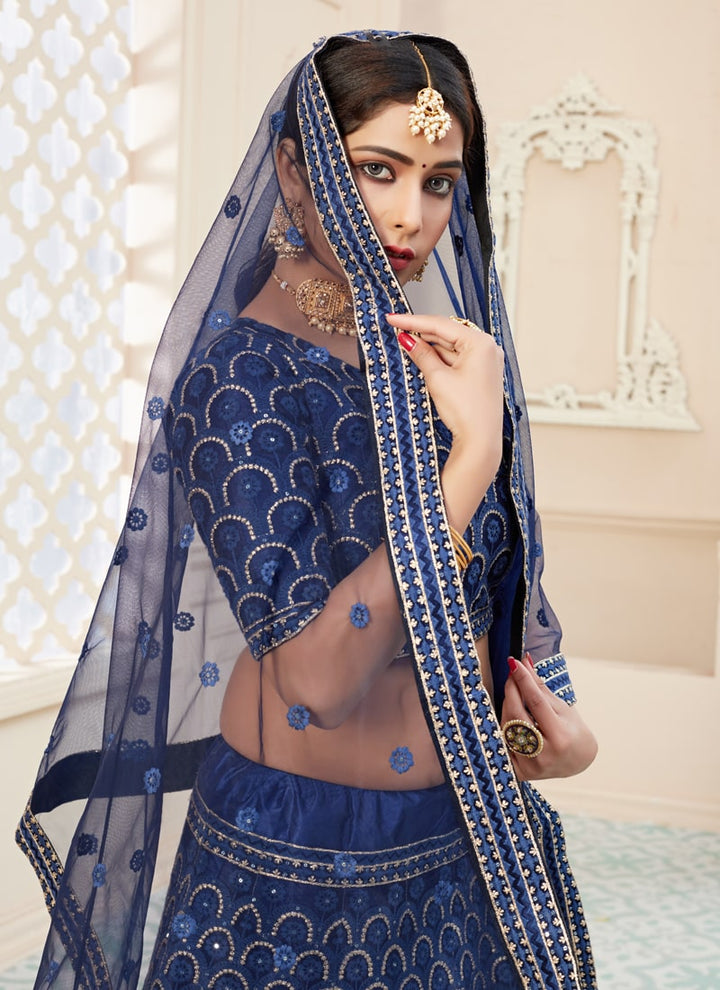 Lassya Fashion Navy Blue Lehenga Ensemble with Sequins and Thread Embroidery