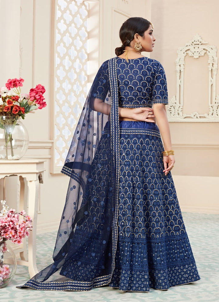 Lassya Fashion Navy Blue Lehenga Ensemble with Sequins and Thread Embroidery