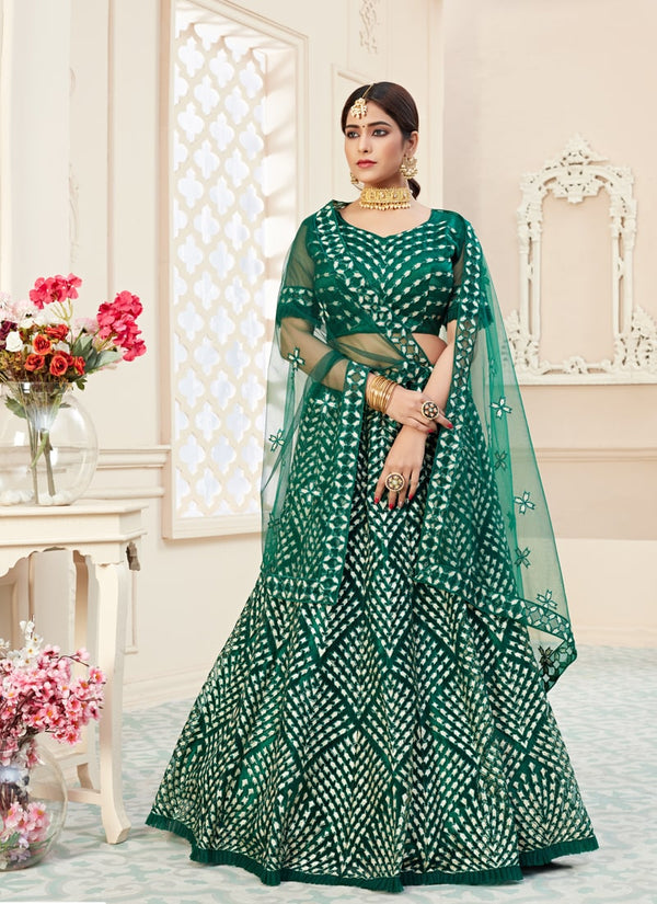 Lassya Fashion Forest Green Exquisite Lehenga Set with Badla and Thread Embroidery