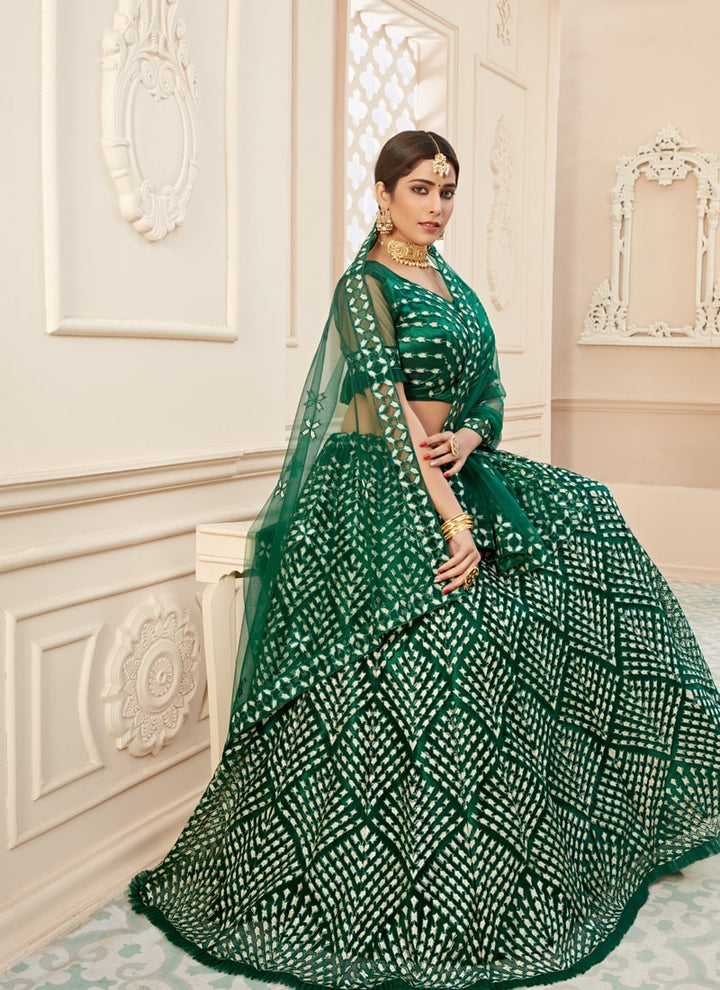 Lassya Fashion Forest Green Exquisite Lehenga Set with Badla and Thread Embroidery