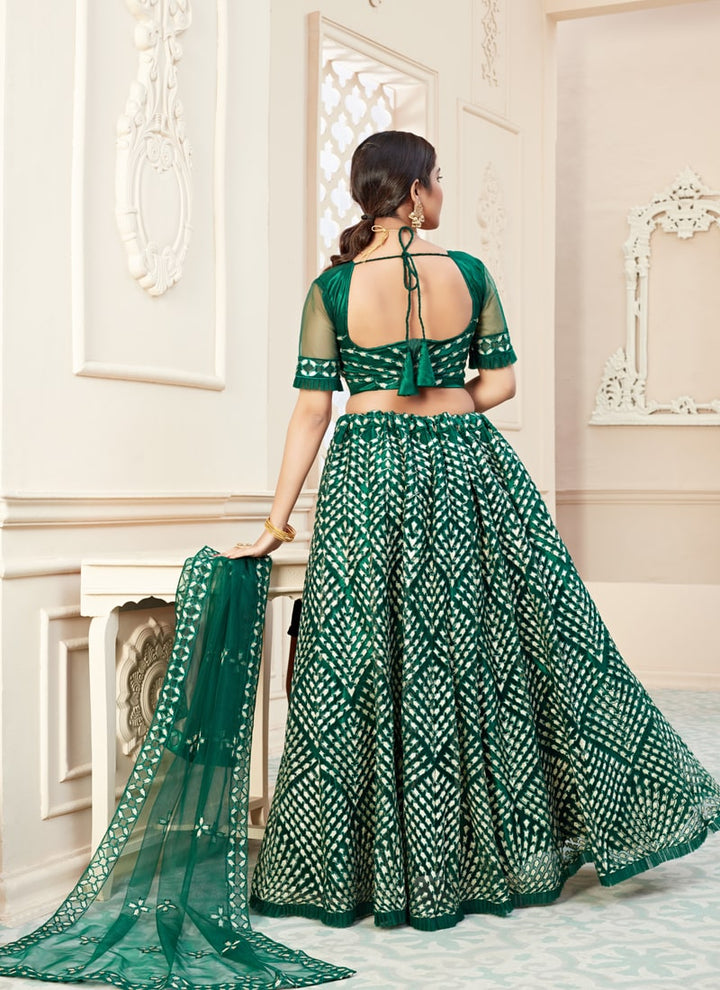 Lassya Fashion Forest Green Exquisite Lehenga Set with Badla and Thread Embroidery