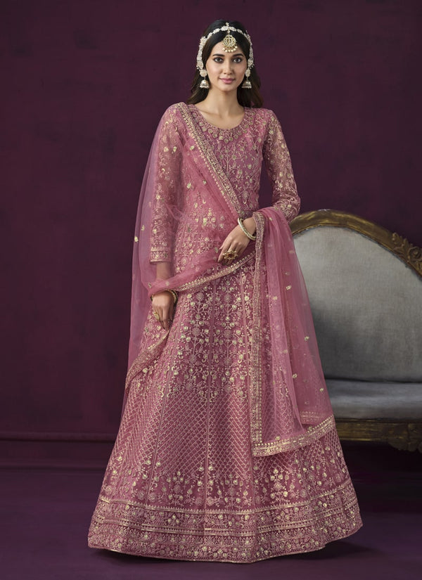 Lassya Fashion Deep Pink Long Anarkali Suit Set in Elegant Net Fabric
