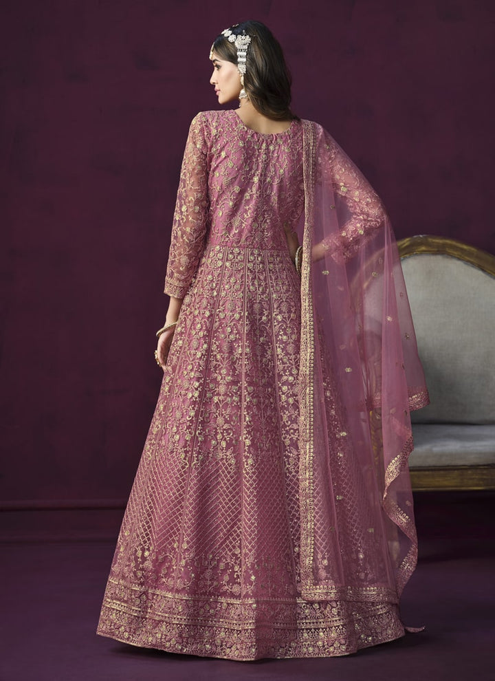 Lassya Fashion Deep Pink Long Anarkali Suit Set in Elegant Net Fabric