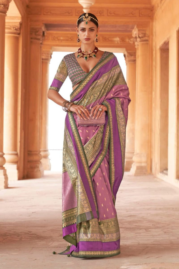 Twilight Lavender Elegant Kanjivaram Look Saree Set with Patola Blouse