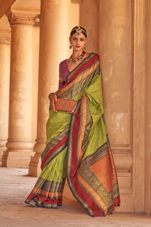 Brasso Green Elegant Kanjivaram Look Saree Set with Patola Blouse