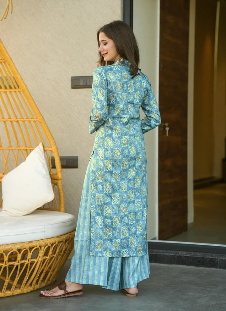 Lassya fashion's Sky Blue Elegant Palazzo Suit with Heavy Digital Prints