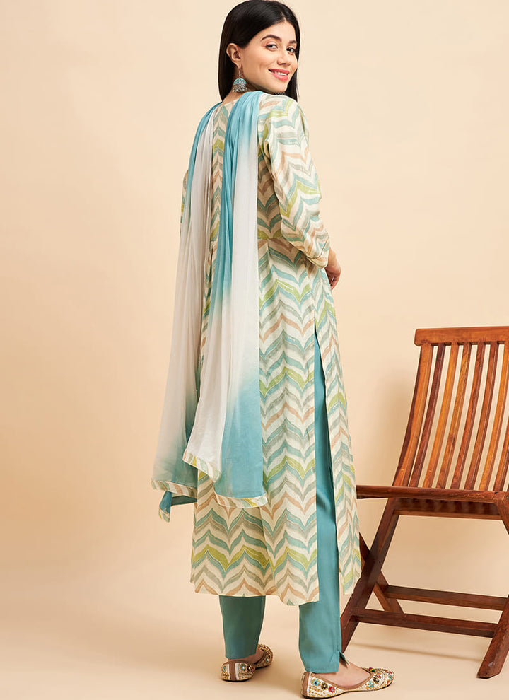 Lassya fashion's Multicolor Printed Festive Wear Chinon Silk Salwar Suit