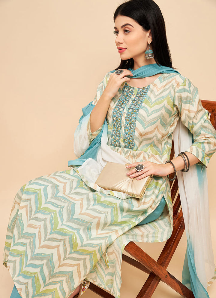 Lassya fashion's Multicolor Printed Festive Wear Chinon Silk Salwar Suit