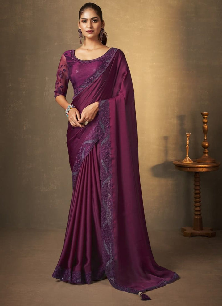 lassya fashion Purple Swarovski Embellished Designer Party Wear Saree