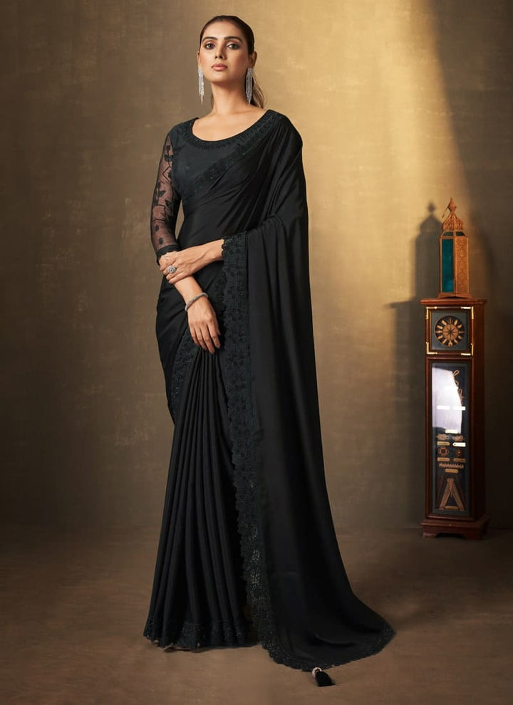 lassya fashion Black Swarovski Embellished Designer Party Wear Saree