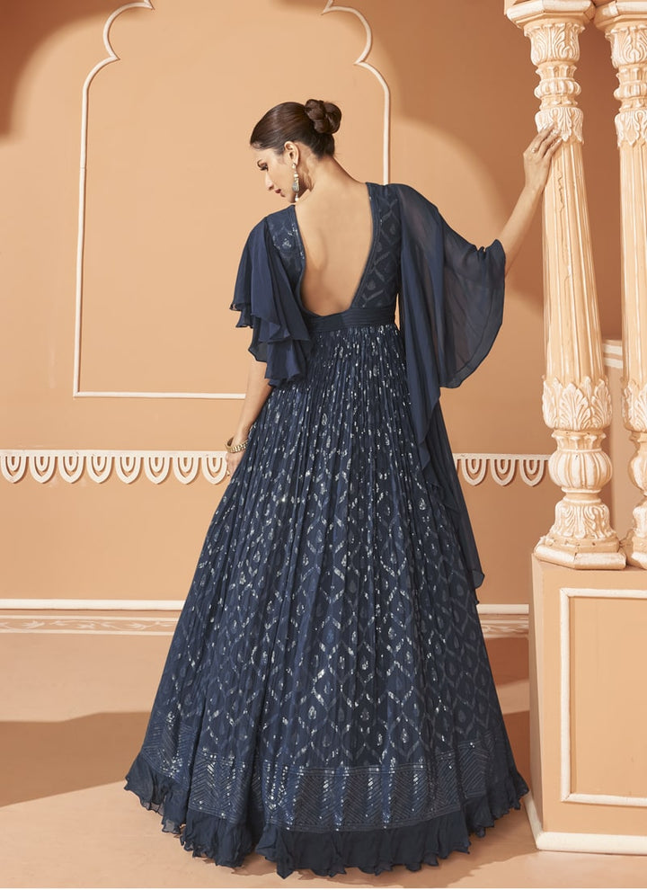 Lassya fashion's Dark Blue Party Ready Indo Western Gown