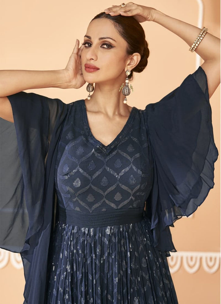 Lassya fashion's Dark Blue Party Ready Indo Western Gown