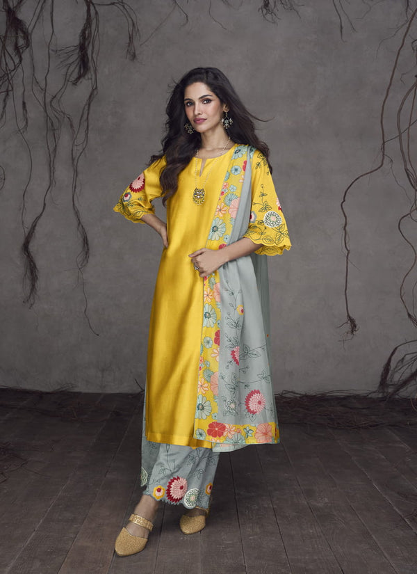 lassya fashion Canary Yellow Incredible Floral Printed Salwar Suit