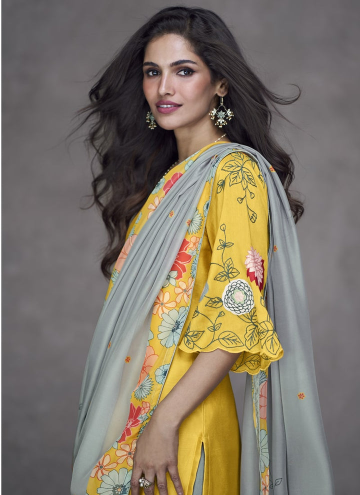 lassya fashion Canary Yellow Incredible Floral Printed Salwar Suit