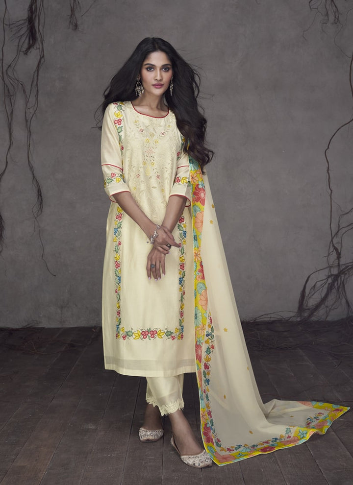 lassya fashion Butter Cream Wonderful Thread Work Salwar Suit