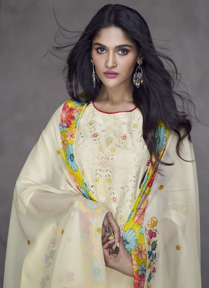 lassya fashion Butter Cream Wonderful Thread Work Salwar Suit