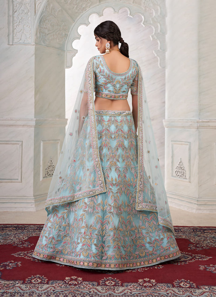 lassya fashion Pale Blue Exquisite Net Wedding Lehenga Choli