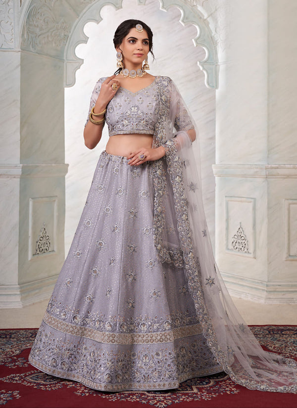 lassya fashion Cadet Grey Designer Wedding Lehenga Choli in Jimmy Chu Fabric