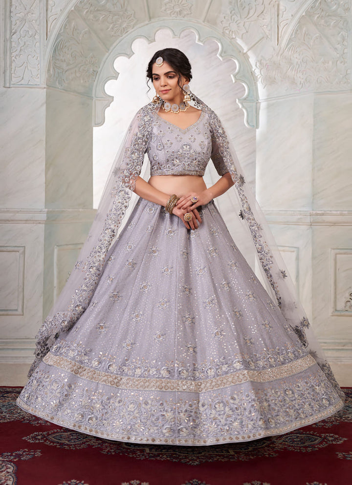 lassya fashion Cadet Grey Designer Wedding Lehenga Choli in Jimmy Chu Fabric