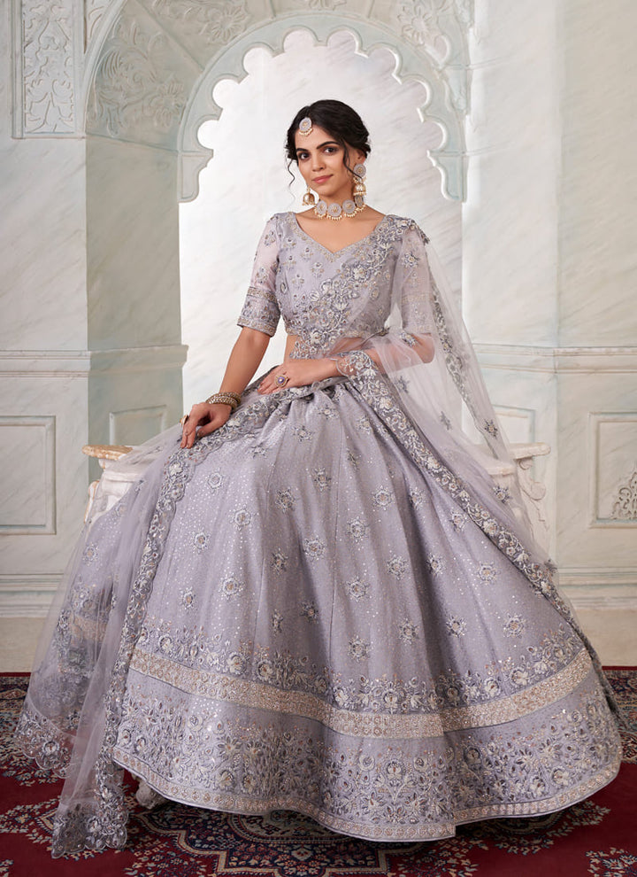 lassya fashion Cadet Grey Designer Wedding Lehenga Choli in Jimmy Chu Fabric