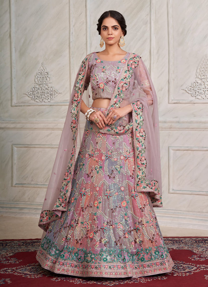 lassya fashion Mauve Pink Exquisite Wedding Lehenga Choli with Intricate Embellishments