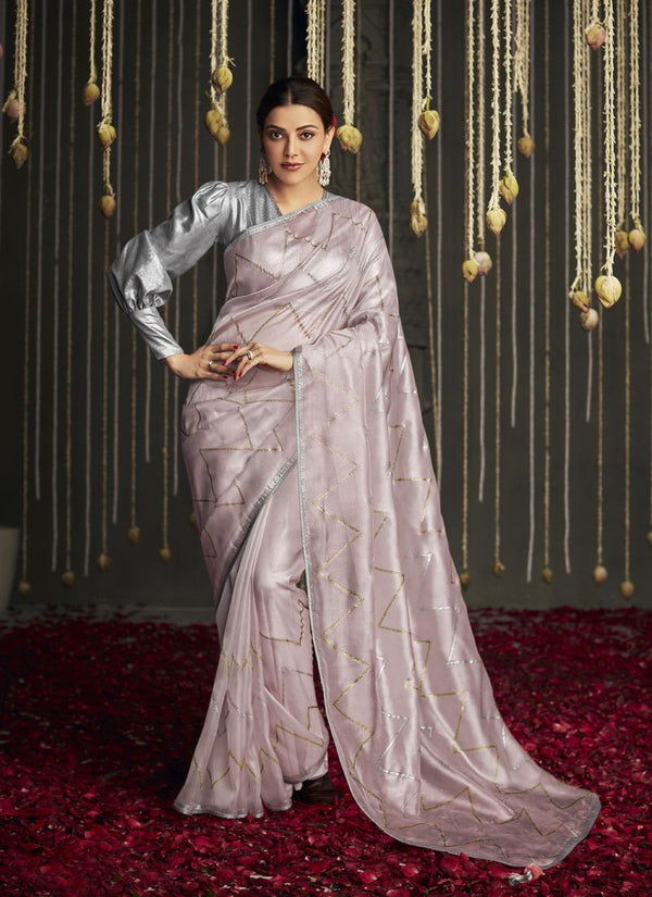 Lavender Heavy Border Bollywood Style Silk Saree
