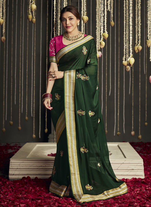 Castleton Green Heavy Border Bollywood Style Silk Saree