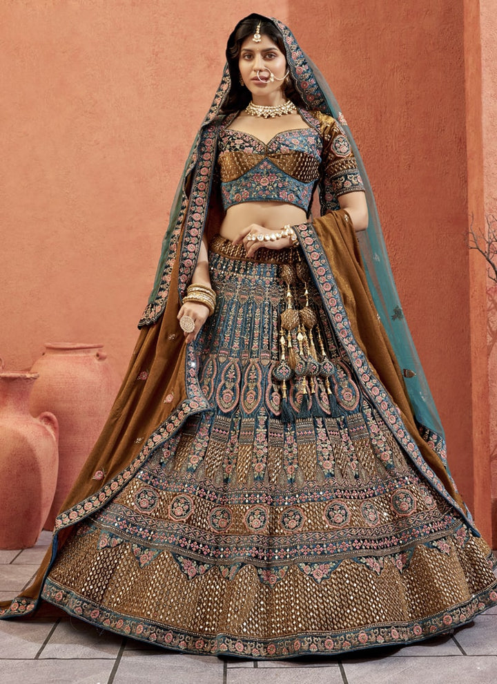 Lassya Fashion Rama Green Enchanting Velvet Bridal Lehenga Set with Intricate Embroidery