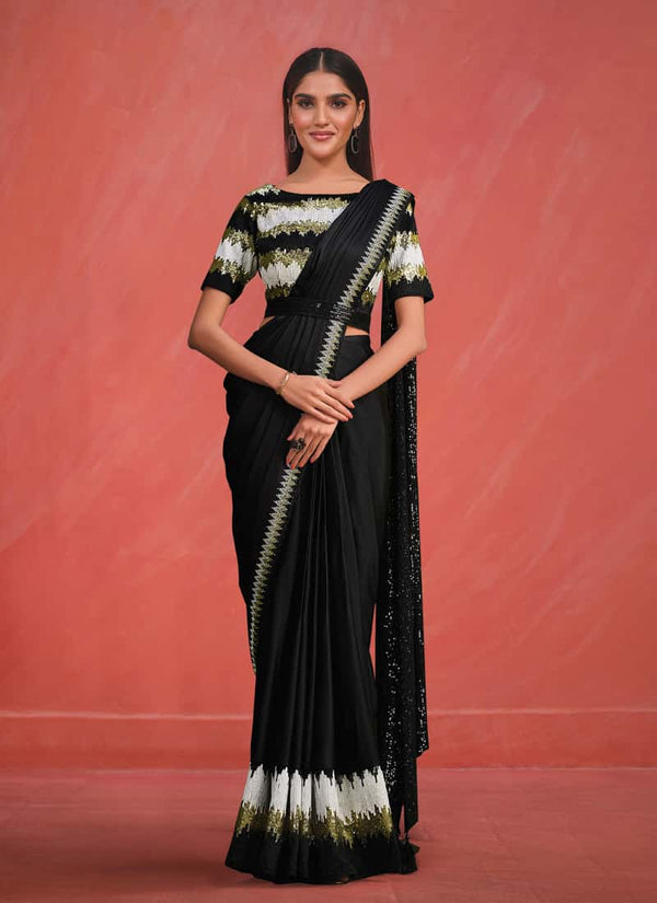 Jade Black Ready-to-Wear Pre-Stitched Partywear Saree with Belt