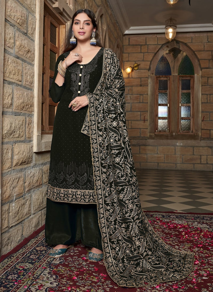 Lassya Fashion Black Designer Pakistani Salwar Suit with Intricate Embroidery