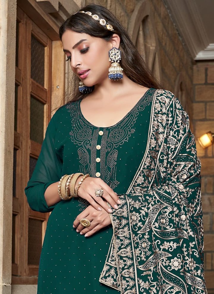 Lassya Fashion Bottle Green Designer Pakistani Salwar Suit with Intricate Embroidery