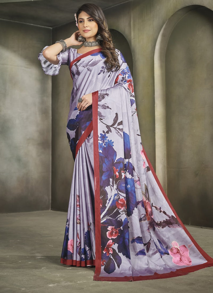 Lassya Fashion Lilac Exquisite Printed Crepe Saree for Elegant Occasions