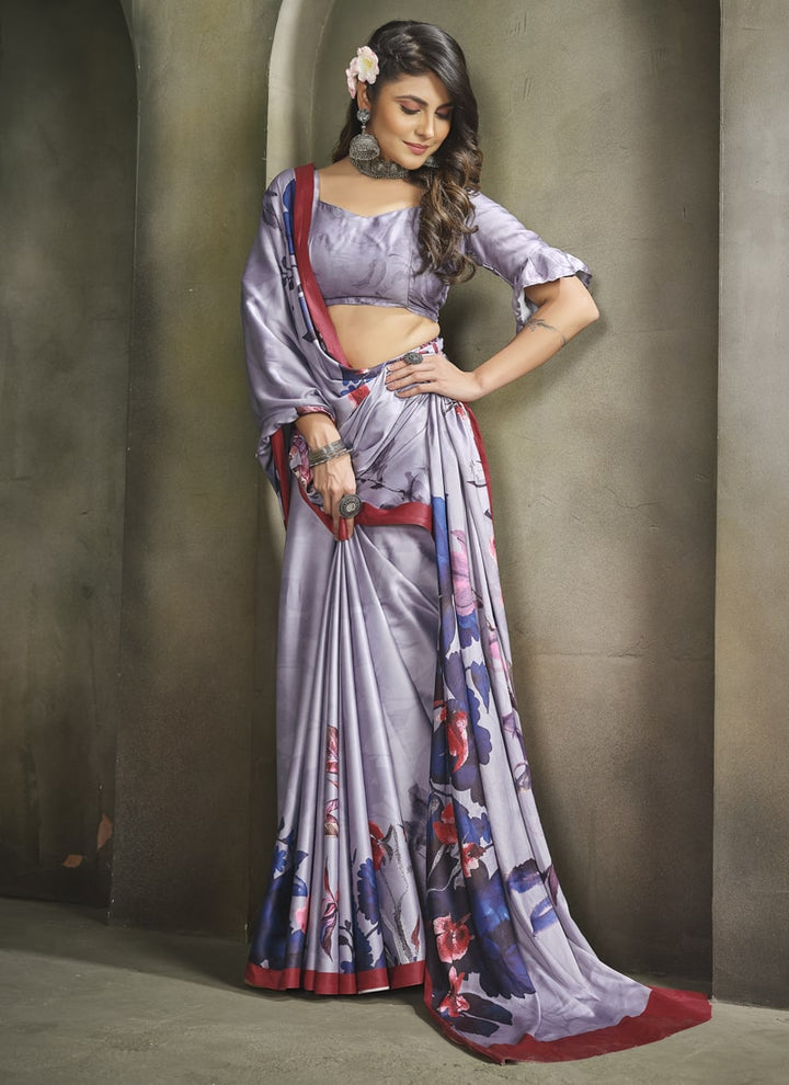 Lassya Fashion Lilac Exquisite Printed Crepe Saree for Elegant Occasions